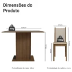 Sala De Jantar Madesa Talita Mesa Tampo Madeira 4 Cadeiras
