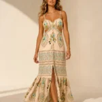 Vestido Feminino Com Fenda Estampa Floral Classico Elegante