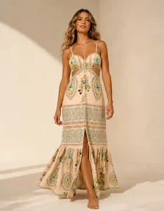 Vestido Feminino Com Fenda Estampa Floral Classico Elegante