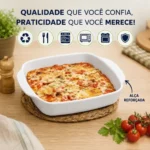 Assadeira De Vidro Temperado Quadrada Com Alça 1300ml Forno