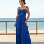 Vestido Longo Feminino Viscose E Crepe Com Bojo Moda Casual