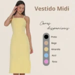 Vestido Midi Modelador Elegante Vazado Moderno Festa