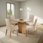 Sala Jantar Madesa Evelin Mesa Tampo Vidro Com 4 Cadeiras Cor Rustic/Crema/Imperial Desenho do tecido das cadeiras Liso