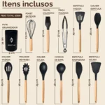 Kit C/12 Utensílios De Cozinha Silicone Cabo Madeira