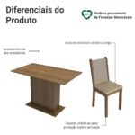 Sala De Jantar Madesa Talita Mesa Tampo Madeira 4 Cadeiras