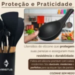 Kit C/12 Utensílios De Cozinha Silicone Cabo Madeira