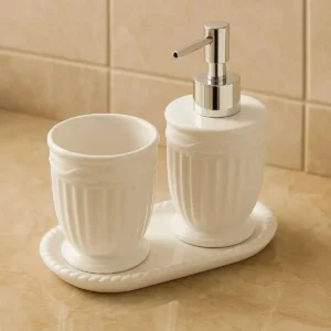 Kit De Pia Banheiro Lavabo 3 Peças Branco Em Cerâmica Luxo