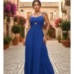 Vestido Longo Feminino Viscose E Crepe Com Bojo Moda Casual