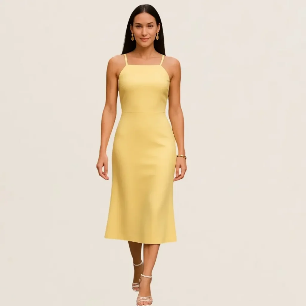 Vestido Midi Modelador Elegante Vazado Moderno Festa