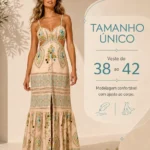 Vestido Feminino Com Fenda Estampa Floral Classico Elegante